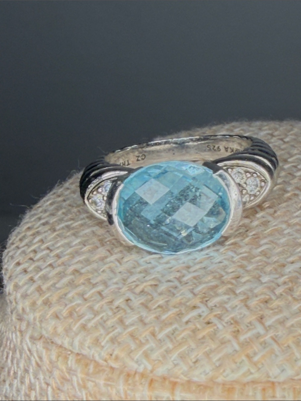 Judith Ripka Blue Aquamarine Oval Ring in Sterling